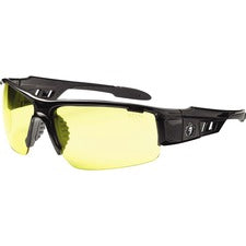 Ergodyne Dagr Smoke Lens Safety Glasses Recommended for: Sport, Shooting, Boating, Hunting, Fishing, Skiing, Construction, Landscaping, Carpentry - UVA, UVB, UVC, Debris, Dust Protection - Yellow Lens - Black Frame - Scratch Resistant, Durable, Non-slip,