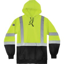 Ergodyne Pullover Hi-Vis Hooded Sweatshirt 3XL Size Pull Over - Hood Collar - Black, Lime - Polar Fleece