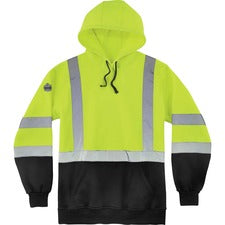 Ergodyne Pullover Hi-Vis Hooded Sweatshirt 4XL Size Pull Over - Hood Collar - Black, Lime - Polar Fleece