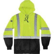 Ergodyne Pullover Hi-Vis Hooded Sweatshirt 5-Xtra Large Size Pull Over - Hood Collar - Black, Lime - Polar Fleece