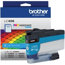 Brother INKvestment LC406C Original Standard Yield Inkjet Ink Cartridge - Single Pack - Cyan - 1 Each 1500 Pages