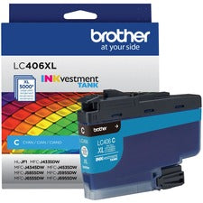 Brother INKvestment LC406XLC Original High Yield Inkjet Ink Cartridge - Single Pack - Cyan - 1 Each 5000 Pages