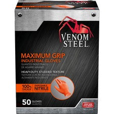 Venom Maximum Grip Nitrile Gloves 8 mil Thickness x 9.50" Glove Length - Chemical Protection - Universal Size - Diamond Textured - Orange - Embossed, Non-slip Grip, Chemical Resistant, Rip Resistant, Puncture Resistant, Tear Resistant - For Painting, Chem