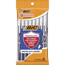 BIC PrevaGuard Round Stic Ballpoint Pen Round Pen Point - Blue Ink - 8 / Pack