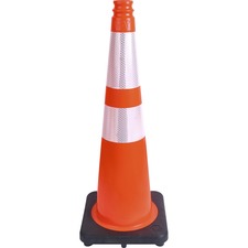 Tatco Slimline Traffic Cones 10.8" Width x 28" Height x 10.8" Depth - Cone Shape - Reflective, Flexible, Long Lasting - Polyvinyl Chloride (PVC) - Orange, Silver - 1 Each