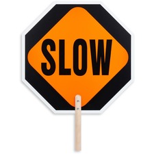 Tatco STOP / SLOW 2-sided Handheld Sign Print/Message "STOP/SLOW" - 0.2" Width x 18" Height - Double Sided - Weather Proof, Long Lasting, Comfortable Grip, Lightweight, Handheld - Hardboard, Wood - Multicolor - 1 Each