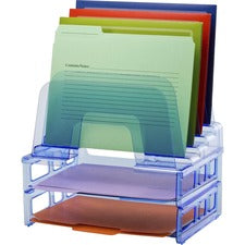 Officemate Blue Glacier Incline Sorter with Paper Trays 5 Compartment(s) - 14.25" Height x 13.38" Width x 9" Depth - Compact - Transparent Blue - 1 Each