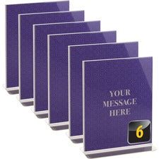 Officemate Vertical Sign Holder 8.5" Width x 11" Height - 8.50" Holding Width x 11" Holding Height - Rectangular Shape - Double Sided - Easy to Use, Hanging Hole, Self-standing, Durable - Plastic - Clear - 6 / Pack
