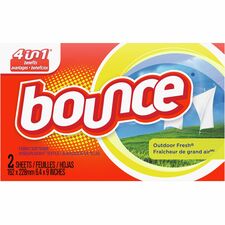 Bounce Outdoor Fresh Fabric Softener Dryer Sheets For Laundry, Outdoor - Sheet - Fresh Scent - Wrinkle-free, Anti-static, Soft, Long Lasting, Biodegradable - White - 2/Box - 156 / Carton