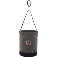 Ergodyne 5940 Swiveling Carabiner Canvas Hoist Bucket Reinforced, Handle, Pocket, Durable, Storm Drain - 14" - Plastic, Nylon, Nickel Plated, Synthetic Leather, Canvas - Gray - 1 Each