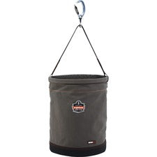 Ergodyne 5945 Swiveling Carabiner Canvas Hoist Bucket Reinforced, Handle, Pocket, Durable, Storm Drain - 17.8" - Plastic, Nylon, Nickel Plated, Synthetic Leather, Canvas - Gray - 1 Each