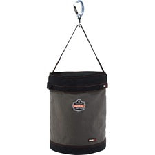 Ergodyne 5945T Bucket Reinforced, Handle, Pocket, Durable, Storm Drain - 17.5" - Plastic, Nylon, Nickel Plated, Synthetic Leather, Canvas - Gray - 1 Each
