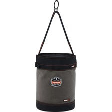 Ergodyne 5960T Bucket Reinforced, Handle, Pocket, Durable, Storm Drain - 14" - Plastic, Nylon, Nickel Plated, Synthetic Leather, Canvas - Gray - 1 Each