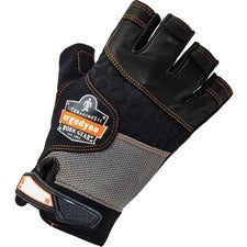 Ergodyne ProFlex 901 Half-Finger Leather Impact Gloves 1" Thickness x 10.75" Glove Length - Large Size - Half Finger - Black - Anti-Vibration, Breathable, Knitted, Molded, ID Tab, Pull-on Tab, Durable, Shock Resistant, Impact Resistant, Padded Palm - 2 /
