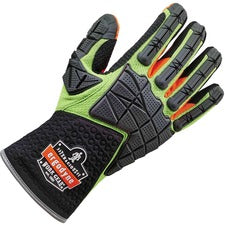 Ergodyne ProFlex 925F(x)Standard Dorsal Impact-Reducing Gloves 2" Thickness x 13.25" Glove Length - Small Size - Lime - Impact Resistant, High Visibility, Non-slip Grip, Grip Dots, Reinforced Thumb, Reinforced Index Finger, Breathable, Reflective Binding,