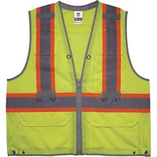 Ergodyne 8231TV Hi-Vis Tool Tethering Safety Vest - Type R Class 2 Recommended for: Construction, Utility, Oil & Gas, Telecommunication, Power Generation - Large/Extra Large - Lime - Chest Pocket, Retractable Pocket - 1 Each