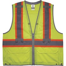 Ergodyne 8231TV Hi-Vis Tool Tethering Safety Vest - Type R Class 2 Recommended for: Construction, Utility, Oil & Gas, Telecommunication, Power Generation - 4-Xtra Large/5-Xtra Large - Lime - Chest Pocket, Retractable Pocket - 1 Each