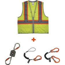 Ergodyne 8231TVK Hi-Vis Tool Tethering Safety Vest Kit - Class 2 Recommended for: Accessories, Construction, Utility, Oil & Gas, Telecommunication, Power Generation - Small/Medium - Lime - Chest Pocket, High Visibility, Reflective, Pen Slot, Front Pocket,