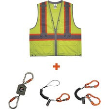 Ergodyne 8231TVK Hi-Vis Tool Tethering Safety Vest Kit - Class 2 Recommended for: Accessories, Construction, Utility, Oil & Gas, Telecommunication, Power Generation - Large/Extra Large - Lime - Chest Pocket, High Visibility, Reflective, Pen Slot, Front Po
