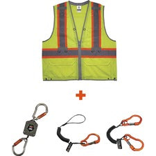 Ergodyne 8231TVK Hi-Vis Tool Tethering Safety Vest Kit - Class 2 Recommended for: Accessories, Construction, Utility, Oil & Gas, Telecommunication, Power Generation - 2-Xtra Large/3-Xtra Large - Lime - Chest Pocket, High Visibility, Reflective, Pen Slot,
