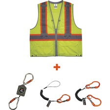 Ergodyne 8231TVK Hi-Vis Tool Tethering Safety Vest Kit - Class 2 Recommended for: Accessories, Construction, Utility, Oil & Gas, Telecommunication, Power Generation - 4-Xtra Large/5-Xtra Large - Lime - Chest Pocket, High Visibility, Reflective, Pen Slot,
