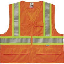 Ergodyne 8235ZX Type R Class 2 Two-Tone X-Back Vest Small/Medium - Zipper Closure - Polyester - Orange - Pocket, D-ring, Reflective - 1 Each