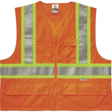 Ergodyne 8235ZX Type R Class 2 Two-Tone X-Back Vest Large/Extra Large - Zipper Closure - Polyester - Orange - Pocket, D-ring, Reflective - 1 Each
