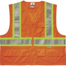Ergodyne 8235ZX Type R Class 2 Two-Tone X-Back Vest 2-Xtra Large/3-Xtra Large - Zipper Closure - Polyester - Orange - Pocket, D-ring, Reflective - 1 Each