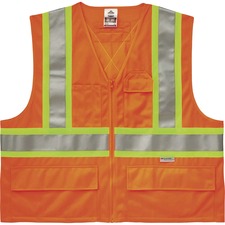 Ergodyne 8235ZX Type R Class 2 Two-Tone X-Back Vest 4-Xtra Large/5-Xtra Large - Zipper Closure - Polyester - Orange - Pocket, D-ring, Reflective - 1 Each