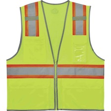 Ergodyne 8246Z Two-Tone Mesh Vest Type R, Class 2 Recommended for: Baggage Handling - Large/Extra Large - Zipper Closure - Lime - Machine Washable, Mic Tab, Reflective Strip, Breathable, Lightweight, Badge Holder, Reflective Piping, Two-tone, High Visibil