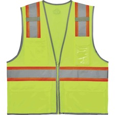 Ergodyne 8246Z Two-Tone Mesh Vest Type R, Class 2 Recommended for: Baggage Handling - 2-Xtra Large/3-Xtra Large - Zipper Closure - Lime - Machine Washable, Mic Tab, Reflective Strip, Breathable, Lightweight, Badge Holder, Reflective Piping, Two-tone, High