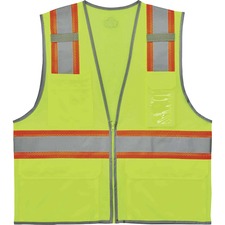 Ergodyne 8246Z Two-Tone Mesh Vest Type R, Class 2 Recommended for: Baggage Handling - 4-Xtra Large/5-Xtra Large - Zipper Closure - Lime - Machine Washable, Mic Tab, Reflective Strip, Breathable, Lightweight, Badge Holder, Reflective Piping, Two-tone, High