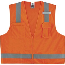 Ergodyne 8249Z Type R Class 2 Economy Surveyors Vest Recommended for: Construction, Baggage Handling - Large/Extra Large - Zipper Closure - Polyester, Polyester Mesh - Orange - Pocket, Mic Tab, Reflective, High Visibility, Breathable, Lightweight, Chest P