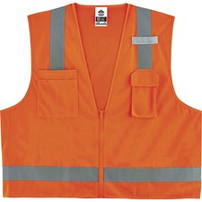 Ergodyne 8249Z Type R Class 2 Economy Surveyors Vest Recommended for: Construction, Baggage Handling - 4-Xtra Large/5-Xtra Large - Zipper Closure - Polyester, Polyester Mesh - Orange - Pocket, Mic Tab, Reflective, High Visibility, Breathable, Lightweight,