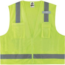 Ergodyne 8249Z Type R Class 2 Economy Surveyors Vest Recommended for: Construction, Baggage Handling - Extra Small - Zipper Closure - Polyester, Polyester Mesh - Lime - Pocket, Mic Tab, Reflective, High Visibility, Breathable, Lightweight, Chest Pocket -