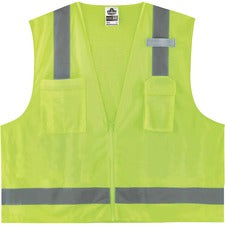 Ergodyne 8249Z Type R Class 2 Economy Surveyors Vest Recommended for: Construction, Baggage Handling - 2-Xtra Large/3-Xtra Large - Zipper Closure - Polyester, Polyester Mesh - Lime - Pocket, Mic Tab, Reflective, High Visibility, Breathable, Lightweight, C