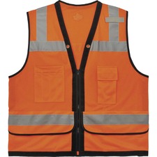 Ergodyne 8253HDZ Type R Class 2 Heavy-Duty Mesh Surveyors Vest Large/Extra Large - Zipper Closure - Polyester Mesh - Orange - Pocket, Mic Tab, Reflective, Breathable, Heavy Duty - 1 Each