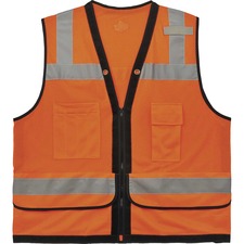 Ergodyne 8253HDZ Type R Class 2 Heavy-Duty Mesh Surveyors Vest 2-Xtra Large/3-Xtra Large - Zipper Closure - Polyester Mesh - Orange - Pocket, Mic Tab, Reflective, Breathable, Heavy Duty - 1 Each