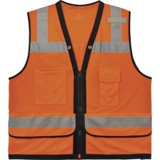 Ergodyne 8253HDZ Type R Class 2 Heavy-Duty Mesh Surveyors Vest 4-Xtra Large/5-Xtra Large - Zipper Closure - Polyester Mesh - Orange - Pocket, Mic Tab, Reflective, Breathable, Heavy Duty - 1 Each