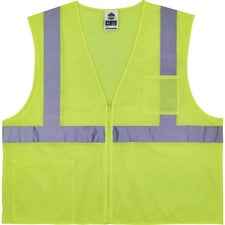 Ergodyne 8256Z Treated Polyester Hi-Vis Class 2 Vest Recommended for: Accessories - 2-Xtra Large/3-Xtra Large - Zipper Closure - Lime - Machine Washable, Breathable, Durable, Flame Resistant, Reflective Strip, Interior Pocket, High Visibility - 1 Each