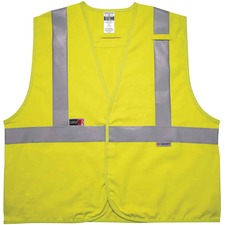Ergodyne 8261FRHL Hi-Vis FR Safety Vest - Class 2, Dual Compliant Recommended for: Accessories, Petrochemical, Electrical, Oil & Gas, Refinery - Large/Extra Large - Hook & Loop Closure - Modacrylic - Lime - Machine Washable, Reflective, Breathable, Mic Ta