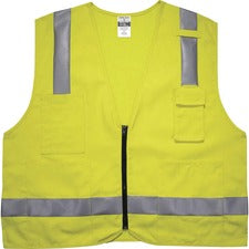 Ergodyne 8262FRZ Hi-Vis Flame-resistant Surveyor Vest - Class 2, NFPA 70E, Mesh Recommended for: Accessories, Electrical, Petrochemical, Oil & Gas, Refinery - Small/Medium - Zipper Closure - Lime - Machine Washable, Mic Tab, Breathable, Reflective, Cell P