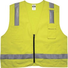 Ergodyne 8262FRZ Hi-Vis Flame-resistant Surveyor Vest - Class 2, NFPA 70E, Mesh Recommended for: Accessories, Electrical, Petrochemical, Oil & Gas, Refinery - Large/Extra Large - Zipper Closure - Lime - Machine Washable, Mic Tab, Breathable, Reflective, C