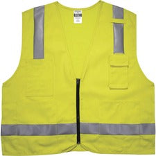 Ergodyne 8262FRZ Hi-Vis Flame-resistant Surveyor Vest - Class 2, NFPA 70E, Mesh Recommended for: Accessories, Electrical, Petrochemical, Oil & Gas, Refinery - 2-Xtra Large/3-Xtra Large - Zipper Closure - Lime - Machine Washable, Mic Tab, Breathable, Refle