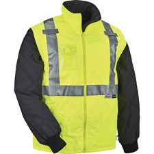 Ergodyne 8287 Type R Class 2 Hi-Vis Jacket w/ Removable Sleeves Recommended for: Accessories, Gloves, Transportation - Medium - Zipper Closure - Polyurethane, Polyurethane - Lime - Machine Washable, Removable Sleeve, Wind Resistant, Water Resistant, Refle