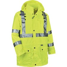 Ergodyne 8365 Type R Class 3 Rain Jacket Recommended for: Construction, Utility, Emergency, Airline Crew, Railway Worker, Survey Crew - 2-Xtra Large - Drawstring Closure Closure - Polyurethane, Polyurethane - Lime - Breathable, Mic Tab, Durable, Water Pro