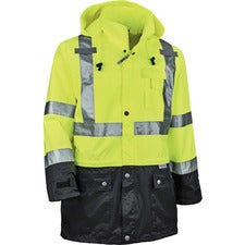 Ergodyne 8365BK Type R Class 3 Front Rain Jacket Recommended for: Construction, Utility, Emergency, Airline Crew, Railway Worker, Survey Crew - 4-Xtra Large - Drawstring Closure Closure - Polyurethane, Polyurethane - Lime - Breathable, Mic Tab, Durable, Z
