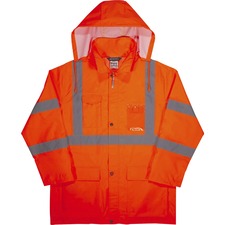 Ergodyne 8366 Lightweight Hi-Vis Rain Jacket - Type R, Class 3 Recommended for: Construction, Utility, Emergency, Airline Crew, Railway Worker, Survey Crew - Small - Hook & Loop Wrist - Drawstring Closure Closure - Polyurethane, 150D Oxford Polyester - Or