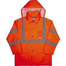 Ergodyne 8366 Lightweight Hi-Vis Rain Jacket - Type R, Class 3 Recommended for: Construction, Utility, Emergency, Airline Crew, Railway Worker, Survey Crew - Extra Large - Hook & Loop Wrist - Drawstring Closure Closure - Polyurethane, 150D Oxford Polyeste
