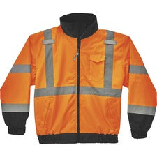 Ergodyne 8379 Type R Class 3 Hi-Vis Fleece Lined Bomber Jacket Recommended for: Accessories, Construction, Baggage Handling, Gloves, Transportation - Small - Velcro Strap - Drawstring Closure Closure - Polyurethane, Polyurethane - Orange - Machine Washabl